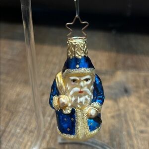 vintage blown glass Xmas ornament INGE-GLAS blue coat Old World SANTA belsnickle